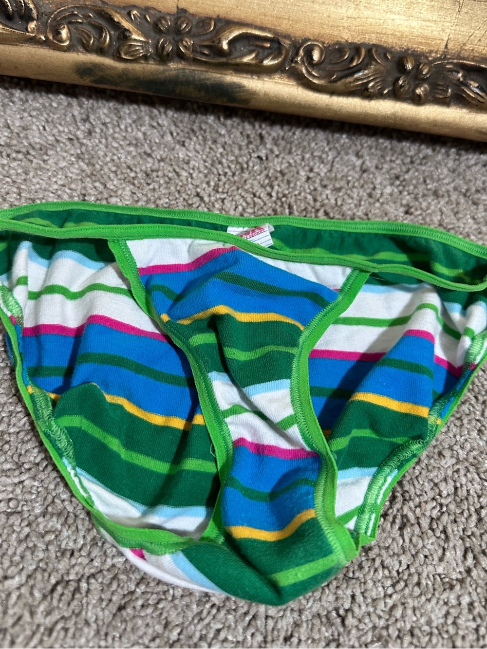 New Vintage Pink Victoria's Secret 2005 Green Striped String Bikini Size XS
